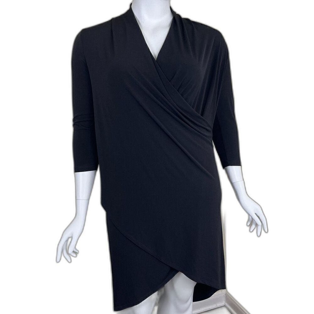 Clara Sun Woo Women's Size XL Black Drape Crossover Tulip Midi Dress Minimalist